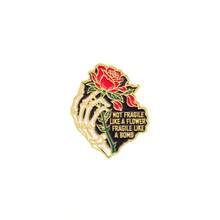 Skeleton Hand Rose Enamel Pin, "Not Fragile Like A Flower Fragile Like A Bomb" Quote Lapel Brooch, Gothic Badge For Backpack Jacket Hat, Cool Gift - Multicolor - View 14