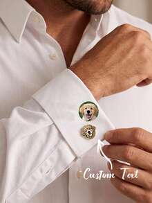 Engraved Pet Portrait Cufflinks, Christmas Gifts For Men, Custom Dog Cat Photo Jewelry, Personalized Groom Gift, Wedding Suit Accessories ﻿ - Cufflinks - View 10