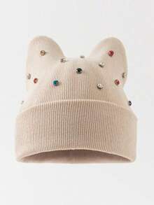 1pc Men's Y2K Rhinestone Cat Ear Knit Hat, Pearl Decor Hip Hop Beanie, Outdoor Warm Brimless Cap, Suitable For Street Outdoor Punk Hip Hop - Multicolor - View 22
