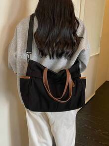 Fashionable Large Capacity Mommy Bag Handbag Shoulder Bag Lightweight Mother & Baby Bag Student Tote Bag - Black - View 3