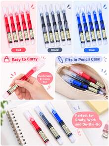 5/6pcs 0.5mm Quick-Dry Liquid Ink Ballpoint Pens, Red/Black/Blue Optional, Smooth Writing Neutral Pens, Transparent Visible Barrel, Protective Cap Design, Suitable For Student Learning, Office, Exams, Journaling And Daily Writing Stationery Supplies. - Sets - View 6
