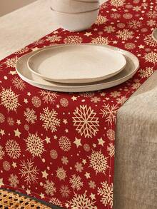 1pc Christmas Pattern Printed Linen Table Runner, Placemat, Suitable For Holiday, Party, Birthday, Dinner, Kitchen Dining Table Decoration, Shoe Cabinet Storage Cabinet Cover, All Season Room Decor, Home Textile Decoration Table Runner, Placemat - Multicolor - View 5