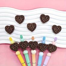 10pcs, Plastic, Brown Leopard Print Heart-Shaped Focal Beads, Loose Spacing Decoration, Suitable For Diy Production, No Pen - Multicolor - View 2