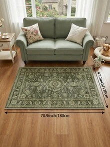 1pc Green Bohemian Floral Living Room Rug, Suitable For Living Room, Bedroom, Kitchen, Dining Room, Office, Room Decor And Doormat - Olive Green - View 16