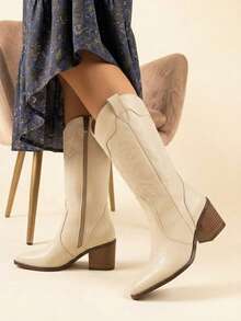 Women Mid-Calf Boots - Latte - View 1