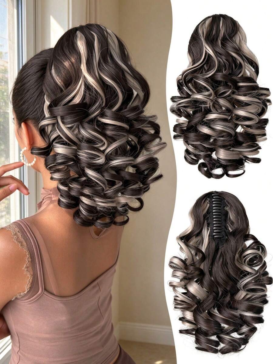 HEYPINK 12 Inch Black & White Claw Ponytail Hair Accessory, Heat-Resistant Synthetic Fiber Ponytail Wig, Suitable For Women's Party And Daily Use, Halloween