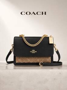 حقيبة كرووس بودي COACH Klare موديل CV978، حقيبة كتف من قماش الكانفاس بتصميم العلامة التجارية، لون ذهبي وتان وأسود متعدد الألوان، حزام سلسلة، حقيبة يد للاستخدام اليومي - متعدد الألوان - مشاهدة 9