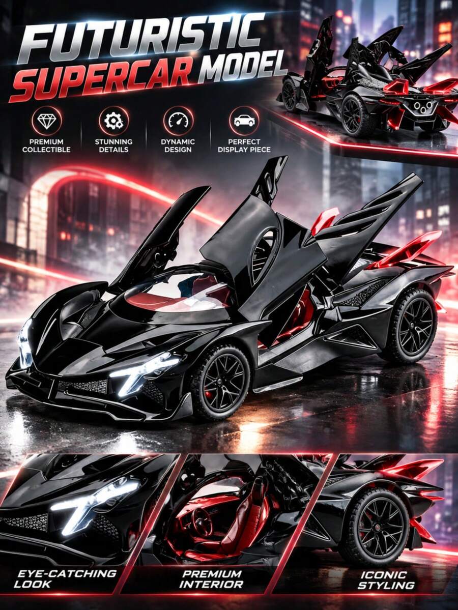 2026 New Tech-Inspired Supercar - Level Supercar, Alloy Simulated Body - Scissor Doors - Comes With Display Base, Suitable For Car Enthusiasts Collection, Room Desk Decor, Living Room Decor, Gift Giving - Multicolor - View 1