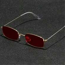 1PC Men's Square Small Frame Fashion Glasses Suitable For Daily Use - 1PC Gold Red - View 4