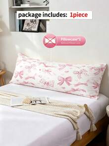1pc Pink Multi-Bow Long Pillow, 100% Polyester Fiber, Skin-Friendly Soft Fabric, Machine Washable, Pocket Pillow, No Inner Core, Requires 51*137 Pillow Insert, Suitable For Daily Use On Sofa, Bed, Travel - Pink - View 5