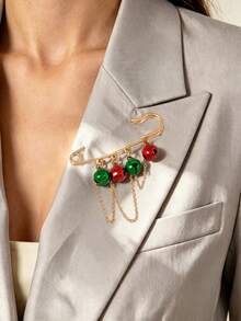 1pc New Christmas Red & Green Bell Minimalist Fashion Versatile Daily Brooch - Multicolor - View 1