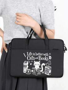 [Printed Design-Not Textured] Laptop Bag, Cat Print, Briefcase-Style Fabric Bag, Equipped With Detachable And Adjustable Shoulder Strap, Mouse Pad, Suitable For Laptop, Laptop Sleeve, Briefcase-Style Tablet Bag, Shoulder Bag, Suitable For Home And Office, Back To School, Christmas, Halloween Gifts - Multicolor - View 3