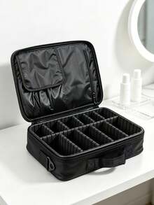 Portable Black Makeup Case Adjustable Dividers Large Capacity Travel Cosmetic Organizer Bag For Women Skincare Makeup Storage - Black - View 5