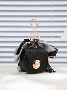 Holiday Gift Travel Bag Charm Accessory, Mini Transparent Earphone Pouch Pendant, Novelty Mini Silk Scarf Coin Purse - Black - View 2