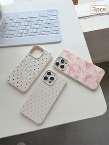 3件裝波點印花皮革紋理 TPU 防震全包覆保護手機殼，適用於 Apple 11/12/13/14/15/16/17 Pro Max - 彩色 - 查看 2