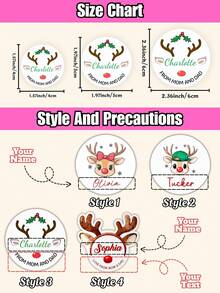 Personalized Christmas Reindeer Name Stickers, Customized Name Round Gift Labels With Cute Red Bow, Reindeer Christmas Stickers, Holiday Gift Labels, Gift Packaging Seal Stickers, Christmas Party Favor Stickers, Envelope Seal Stickers, Customized Holiday Decorations - Multicolor (Snowman Face) - View 2
