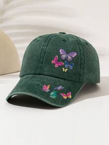 1pc Fashionable Adjustable Washed Baseball Cap, Suitable For Camping, Travel, Party And Fitness, Perfect For Various Outdoor Activities, Printed With "Butterfly" Pattern And Text, Elegant And Versatile, Great For Camping And Casual Wear, Ideal Gift For Family And Friends - Washed Cap - View 12