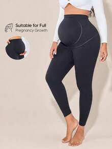 Maternity Support Leggings With Elastic Belly Band, Comfortable And Snug Fit, Supports Baby Bump - Black - View 1