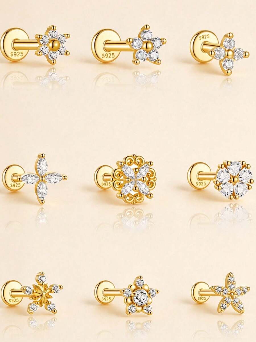 1pc 16G 925 Sterling Silver Flat Back Earrings Tiny Nose Stud, 18K Gold ...