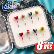 ANFS 8pcs/Box Ice Fishing Jig Set Ice Fishing Lures Head Hook Set For Panfish, Crappie, Walleye, Perch, Trout, Bluegill - Multicolor - View 3
