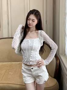 Elegant Lace Camisole Tank Top 2 Pieces Set - White - View 6