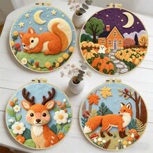 Needle Felting Kit For Beginners. 2D Flat Printing. Fawns, Foxes And Squirrels. For New & Skilled Crafters. DIY Wool Painting Set. Includes Foam Mat, Felt, Hoop & Guide. Handmade Home Decor Ornament. 20x20cm/7.87x7.87in. - 20x20cm/7.87x7.87in - View 13