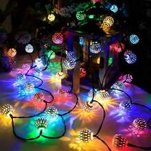 1pc New Solar Powered Moroccan Ball String Lights, Metal Ball Outdoor Decorative Lights, Small Round Ball Lights, 8 Modes, 2 Colors Available: Warm White And Colorful, Suitable For Halloween, Thanksgiving, New Year - Moroccan Ball - View 7