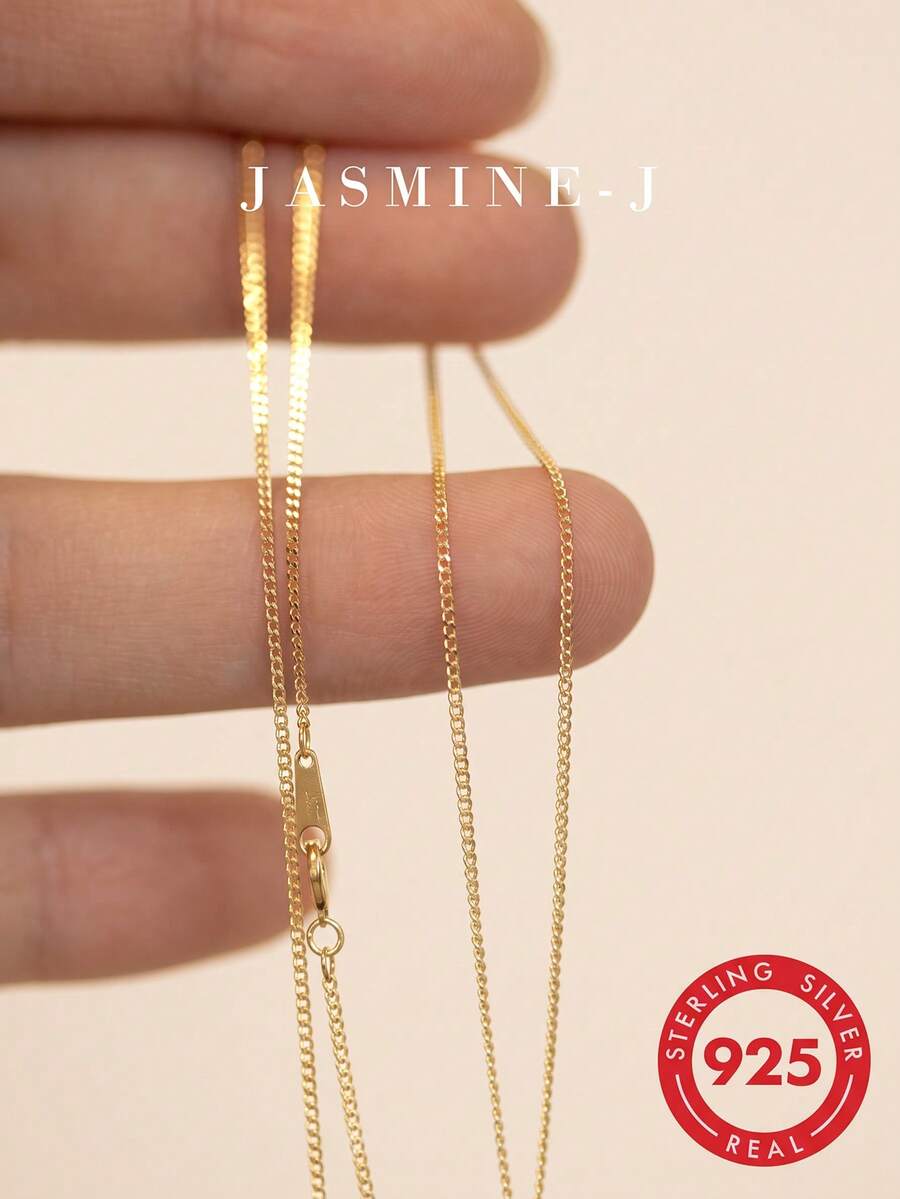 1pc Women's S925 Pure Silver Gold Plated Side Chain Necklace, Fashionable Minimalist Design, Suitable For Daily Wear, Can Be Paired With Pendants And Layered With Other Necklaces