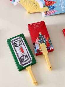 Christmas Folding Fan Cash Gift Card, Red Green Blue Three Colors, "Merry Christmas" Christmas Tree Pattern Card Face, Yellow Fan Handle Unfolds To Hold Money Red Envelope Card, Holiday Party Gift Card, Party Gathering Sharing, Christmas Holiday Gift Giving - View 10