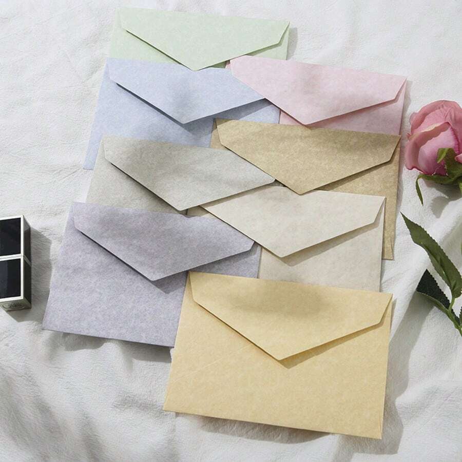 Retro Imitation Leather Texture Envelopes 10 Pieces. Soft Pastel Color Sheepskin Texture Paper Envelopes, Suitable For Wedding Invitations, Greeting Cards And Gift Packaging. - Sets - View 1