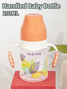 1pc 210ml Wide Mouth PP Baby Bottle, Soft Silicone Nipple Anti-Colic Anti-Choke, Heat-Resistant Drop-Resistant, With Handle And Precise Scale, For Newborns, Infants, Babies, Milk And Water Feeding - Orange - View 3