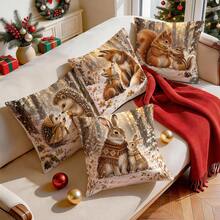 4pcs/1pc Winter Forest Animal Pattern Pillow Covers, Single-Sided Printed Pillow Covers, Suitable For Living Room, Bedroom, Home Decor, All-Season Pillow Covers - Multicolor - View 8