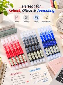 5/6pcs 0.5mm Quick-Dry Liquid Ink Ballpoint Pens, Red/Black/Blue Optional, Smooth Writing Neutral Pens, Transparent Visible Barrel, Protective Cap Design, Suitable For Student Learning, Office, Exams, Journaling And Daily Writing Stationery Supplies. - Sets - View 3
