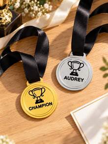 1pc Personalized Customized Medal, 3D Printed Customized Text Medal, Customized Name And Message Sports Medal, Customized Gold Medal, Silver Medal, Personalized Champion Award, Tournament Award, Team Competition Gift, Birthday Gift, Halloween Gift And Christmas Gift. - Multicolor - View 2