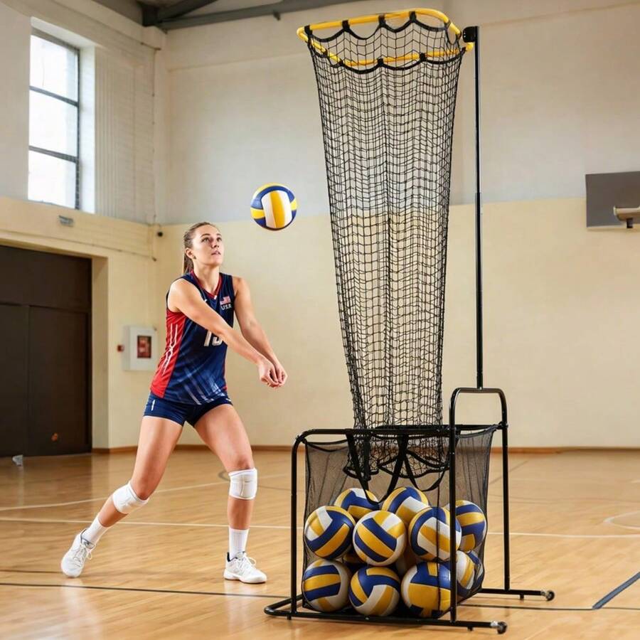 Techigher Portable Volleyball Setter Training Net With Lockable Wheels, 5 Angles, Adjustable Height Volleyball Training Equipment, Indoor Outdoor Practice Target Net For Setting Spiking Drills - Yellow - View 1