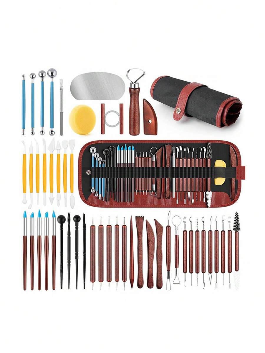 52/35/24/19/11/9 PCS Clay Sculpture Tool Set, A Combination Of Pottery Crafting Tools, Suitable For Pottery Painting, Carving, Shaping, And Creating Clay Handicrafts. It Is Suitable For Beginners, Amateur Artists, And Pottery Tool Users. - Sets - View 1