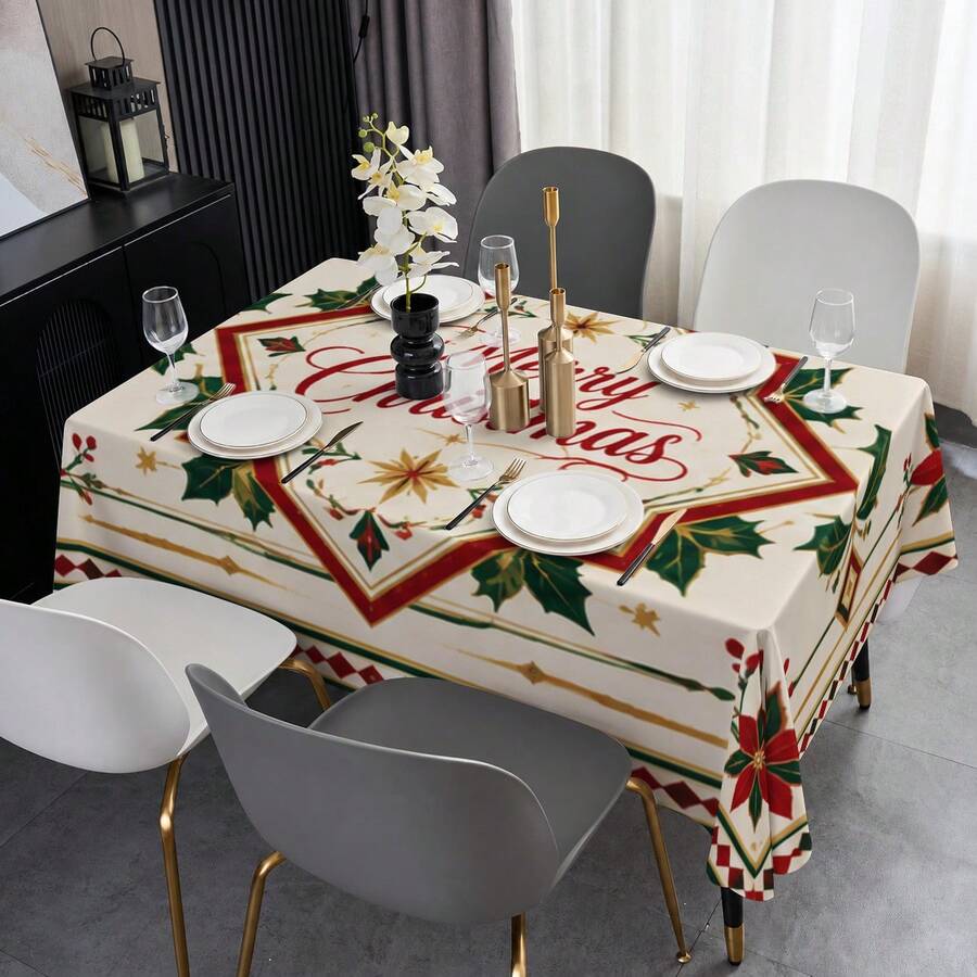 New Vintage Christmas Tablecloth, Merry Christmas, Christmas Dining Tablecloth, Christmas Atmosphere Tablecloth, Rectangular Dining Table Cover, Suitable For Christmas Family Party, Home Decor - Multicolor - View 1