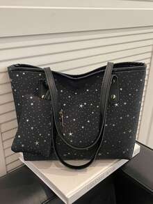 Korean Style Shoulder Large Bag Women's New Fashion Large Capacity Commuting Niche Design Tote Bag - Black - View 4