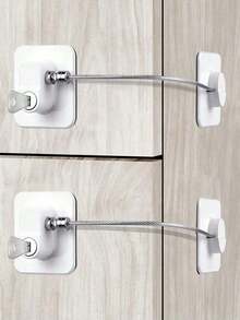 1 buah Kunci Pintu Kulkas, Bahan Paduan Seng Stainless Steel, Kunci Perekat, Kabel Penghubung 16cm, Kunci Laci Kabinet, Kunci Kulkas, Tidak Perlu Pengeboran. Kunci Jendela Pengaman Anak dengan Perekat - Putih - View 3
