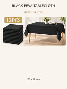 1/6/12pcs 54 X 72 Inch (137 X 183cm) Waterproof Oil-Proof PE Tablecloth, Pure Black Rectangular Tablecloth With Overhang, Suitable For Home Dining, Halloween, Christmas Eve, Christmas - Multicolor - View 12