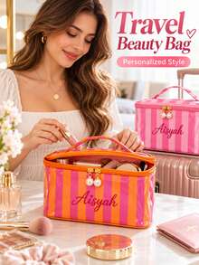 (Custom Embroidery) New 3D Pattern Makeup Bag, Large Capacity Portable Handheld Cosmetic Bag, Toiletry Bag, Suitable For Daily Use, Travel, Gift For Family And Friends, Birthday Gift, Holiday Gift - Multicolor - View 4