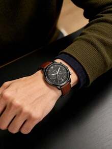 Đồng hồ nam Fossil FS5512 Quartz Chronograph, mặt xám số La Mã, dây đeo nâu, hiển thị ngày, phong cách công sở thường nhật - màu đen - Xem 5