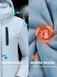 CAMEL CROWN Women's Ski Jacket, Waterproof Windproof Fleece Lined Winter Coat, Detachable Hood Outdoor Snow Jacket - Sky Blue - View 4