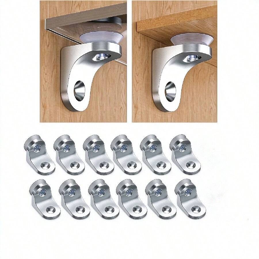 10pcs Zinc Alloy Solid Bookshelf Brackets With Card Holder, Fixed Wall-Mounted Brackets, Furniture Partition Support, Round Corner Extra Thick Bookshelf Cabinet Shelf Fixing Support Pins, Silver, Multiple Styles Available
