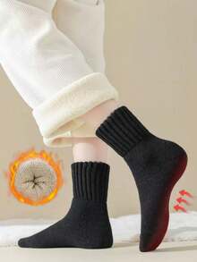 1/3/5/10 Pairs Women's Solid Color Thick Warm Mid-Calf Socks, Ribbed Loose Cuff Fleece Lined Warm Socks, Suitable For Autumn/Winter Daily Wear And Sleep - Multicolor - View 6