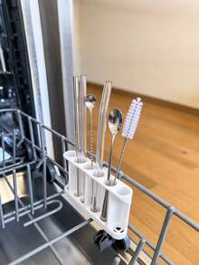 1pc Dishwasher Straw Holder With Clip, Reusable Straw Cleaning Rack For Dishwasher Basket, Holds Glass Metal Straws & Thin Kitchen Utensils, Prevent Straws Falling Over, Practical Kitchen Gadget, Housewarming Christmas Thanksgiving Gift For Home - View 3