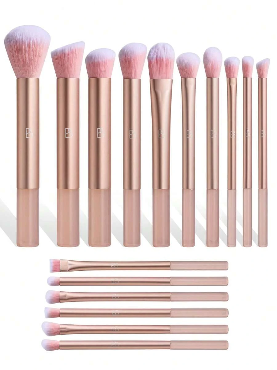 BS-MALL 16 Pcs Makeup Brushes Set Pink Portable Vegan Face Cosmetic Powder Eyeshodow Brushes Kit - Pink - View 1