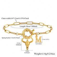 1pc Classic Fashion Letter Design Western Cowboy Bull Head Gold Stainless Steel Paperclip Chain Bracelet For Women - Yellow Gold - View 2