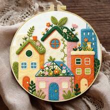 Needle Felting Kit For Beginners. 2D Flat Printing. Pretty Little Town . For New & Skilled Crafters. DIY Wool Painting Set. Includes Foam Mat, Felt, Hoop & Guide. Handmade Home Decor Ornament. 20x20cm/7.87x7.87in. - 20x20cm/7.87x7.87in - View 4