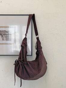 1pc Plaid Print Minimalist Casual Shoulder Bag Large Capacity Daily Crossbody Bag - Multicolor - View 10